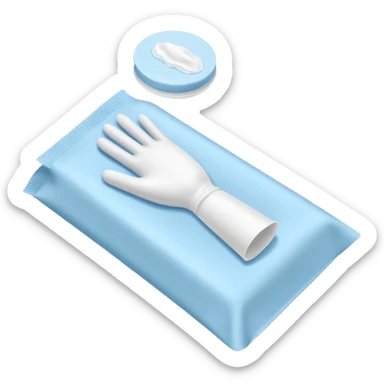 disposable gloves, cotton pads and swabs lying on a table sticker