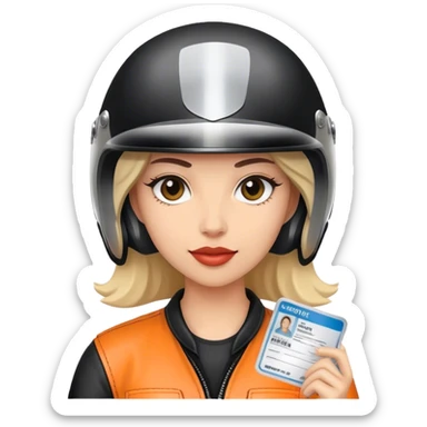 Licencia de conducir de una mujer con casco de moto sticker