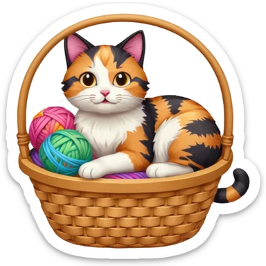 A playful cat in a basket edge, playing with a yarn ball. sticker