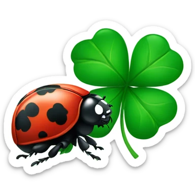 Ladybug and four leaf clover green sticker