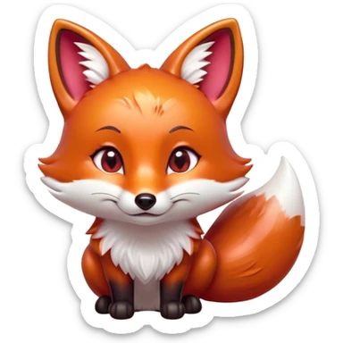 Cinematic Cute Fox Portrait Emoji, Head tilted playfully and inquisitively, featuring a glossy red Fur with delicate white accents and perky ears, round, sparkling amber eyes filled with mischievous curiosity, Simplified yet irresistibly adorable features, highly detailed, glowing with a warm, friendly glow, high shine, affectionate and lively, stylized with a touch of woodland whimsy, bright and endearing, soft glowing outline, capturing the essence of a mischievous yet loving fox, so playful it feels like it could dart out of the screen and into your arms! sticker