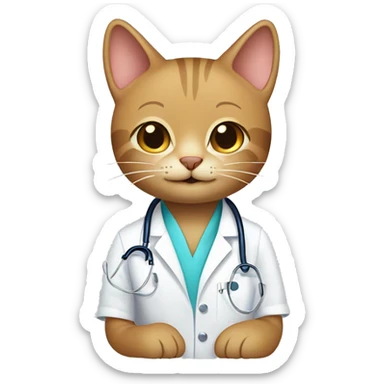 Smiling light brown cat being a doctor sticker