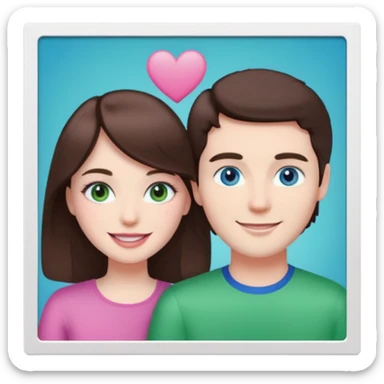 pink polaroid photo of a couple thats white with brunette hair blue and green eyes sticker