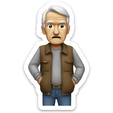 Angry old man at the shopping mall navigating through other shoppers sticker