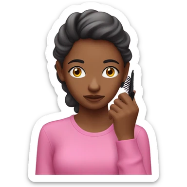 Girl in pink shirt putting on mascara  sticker