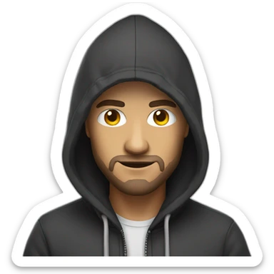 a hacker with a dashing look and a hoodie sticker