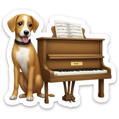 Dog playing piano with a dress on sticker