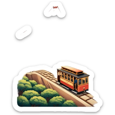 Make a full city of San Francisco with the Golden Gate Bridge in the background and a train car going up the hill sticker