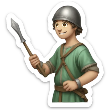 young mint apprentice yielding tool, medieval age sticker