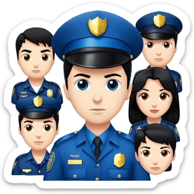 black hair white skin police officer with a group of avengers sticker