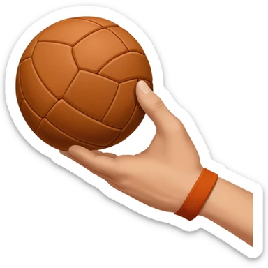 A close-up of a hand gripping a handball, with the handball gates visible in the background. The focus is on the texture of the ball and the strength of the grip, with the goal net slightly blurred to emphasize the anticipation of the throw. sticker