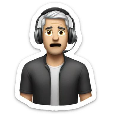 Man wearing headset that is upset sticker