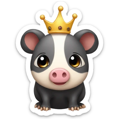 Black piebald chubby round armadillo pig panda centipede armadillo wearing a crown sticker