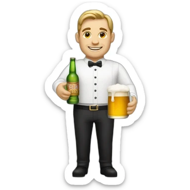 white skin Waiter with a pot belly serving bottles of beer sticker