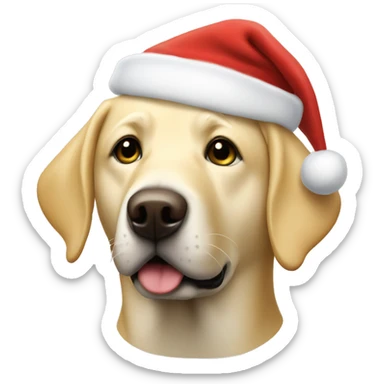 A yellow lab with a Santa hat sticker