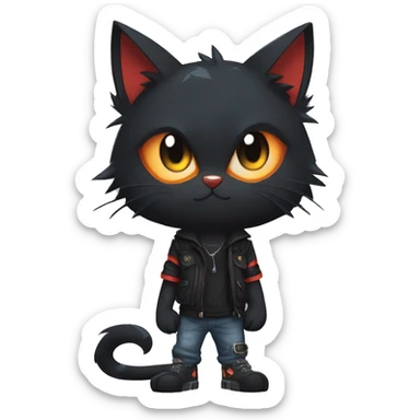 Edgy Shy Anthro boyish cool pretty dark black Litten-Pokémon-cat-fursona techwear sticker