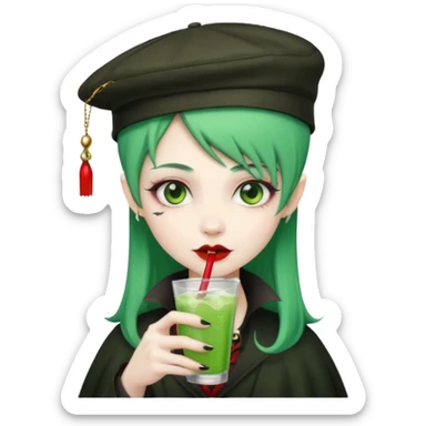 vampire green hair Drink holders with hat  sticker