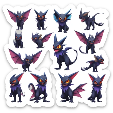 Edgy Cool Kawaii Litten-Noivern-Noibat-Absol-Pokémon Full Body sticker