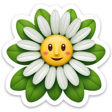 A fifteen-petalled daisy with green, red and white petals and a yellow centre.
Only the face of the daisy should be visible. sticker