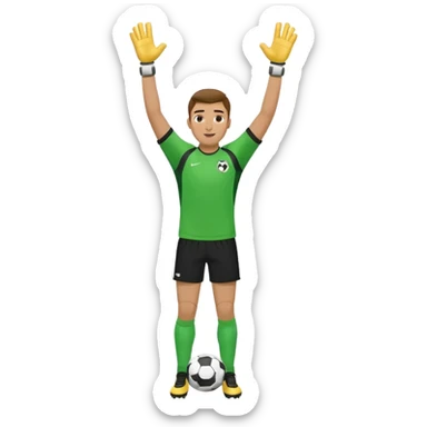 soccer goalkeeper green shirt, shorts football boots arms up sticker