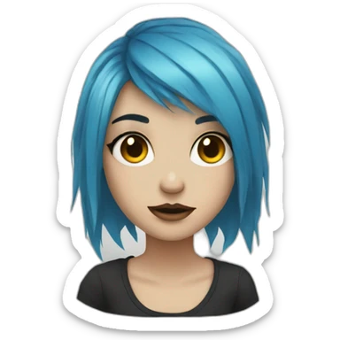 Emo girl with choppy blue hair and hazel eyes sticker