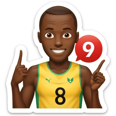 usain bolt with a pannel behind him with 9.58 behind him sticker