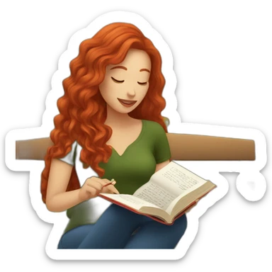 woman with long curly red hair reading a book with a glass of wine in a park sticker