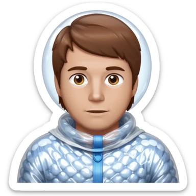 Brown haired man wrapped in bubble wrap sticker