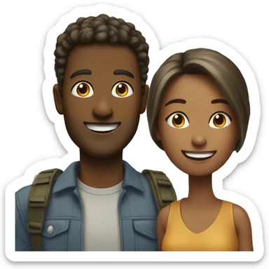 Woman and man smiling outdoors sticker