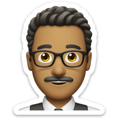 a shor hair man, using glasses, with mustache sticker