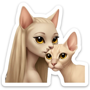 beige Sphinx cat and girl with long hair kissing it sticker