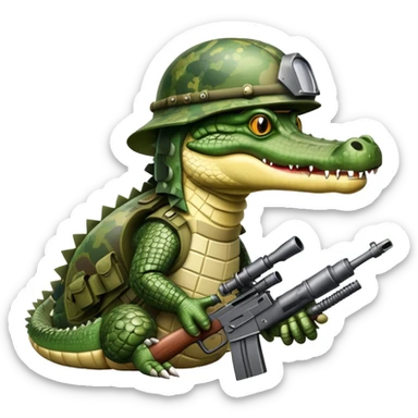 Crocodile with military helmet and artillery weapons sticker