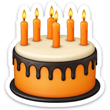 Vanilla birthday cake with orange and black decorations and candles sticker