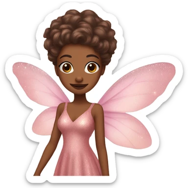 Brown skin fairy with long brown gair pink dress pink sparkly eyeshadow and long eyelashes and wings sticker