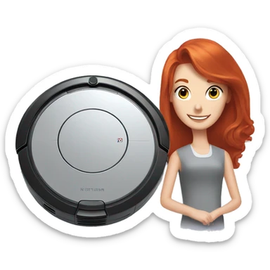 A robot vacuum and a long haired redhead lady being best friends sticker