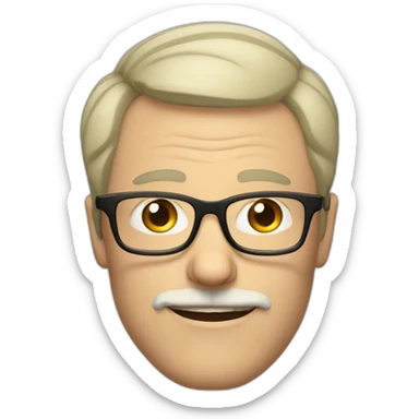 Mid age white British guy with a crooked short moustache, short hair and rounded glasses sticker