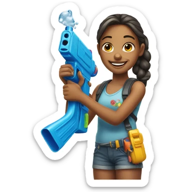 girl smiling with watergun  sticker