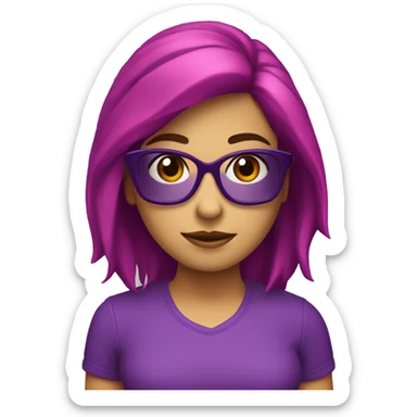 Chica blanca con pelo suelto rojo y los lentes en color violeta, linda  sticker