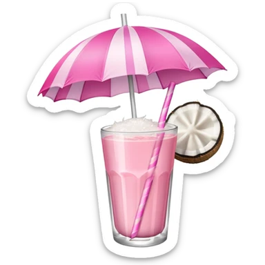 coconut drink with pink umbrella and a pink line straw sticker