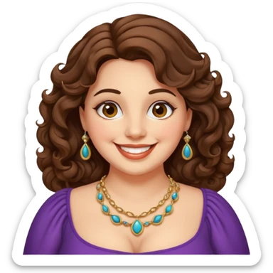 30 yr old italian woman, chubby, brown wavy hair, big brown eyes, huge smile, fancy dress, no bangs sticker