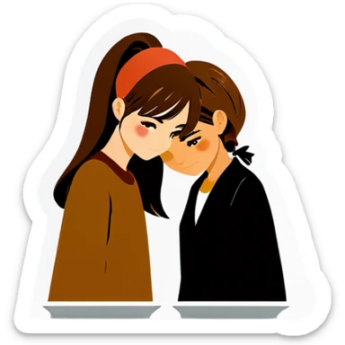 2 girls 1 long brown hair 1 blind short hair making breaclets  sticker