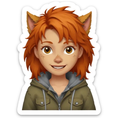 Werewolf ginger hair girl with a smile sticker