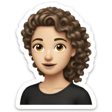 Beautiful white girl with curly long brown hair and brown eyes wearing black top  sticker