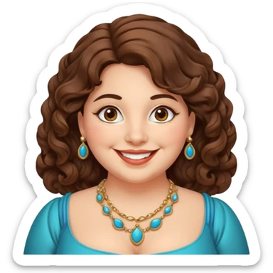 30 yr old italian woman, chubby, brown wavy hair, big brown eyes, huge smile, fancy dress, no bangs sticker