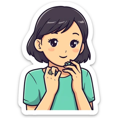 Girl giving a ring sticker