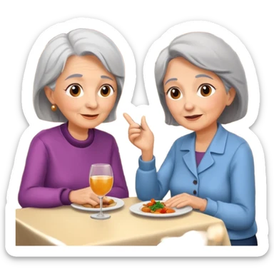 conversación dentro de un restaurant  dos personas y una de las persoans sea una abuela sticker