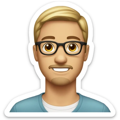 white boy, goatee, straight hair, round glasses, brown eyes sticker