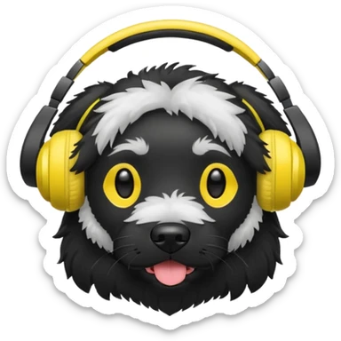black dog wearing yellow headphones sticker