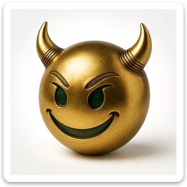 devil emoji, gold and green, elegant horns, sinister smile, modern goth aesthetic, gold effect sticker