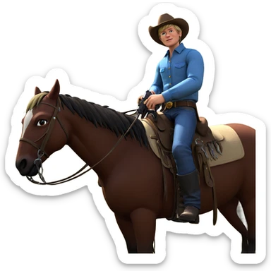 cowboy on horseback with gun sticker